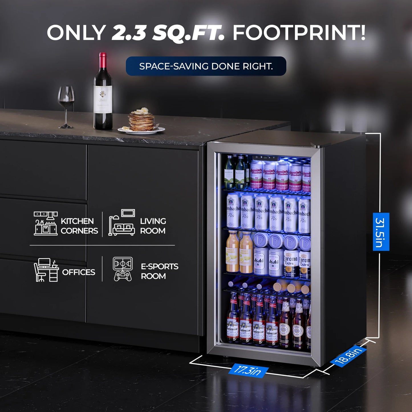 Beverage Refrigerator/Cooler,130Cans Mini Fridge,3.1Cu.Ft Capacity,LED Temperature Control,Flip-Up Door,Suitable for Home/Office