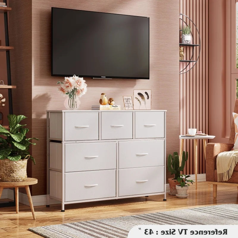 GALAXHERO TV Stand Entertainment Center 7 Drawer Dresser Metal Frame Wood Top Living Room TV up to 45 inch Rustic Wood Grain