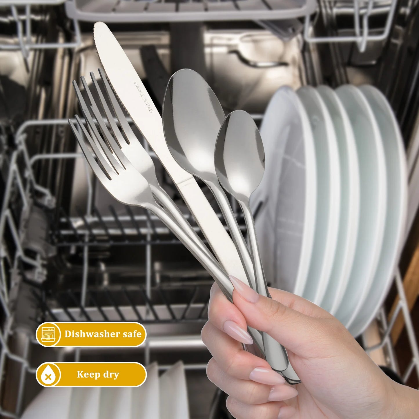 HANSMART 60Pcs Stainless Steel Flatware Set For 12 With Dinner Forks Salad Forks Spoons and Knives Dishwasher Safe