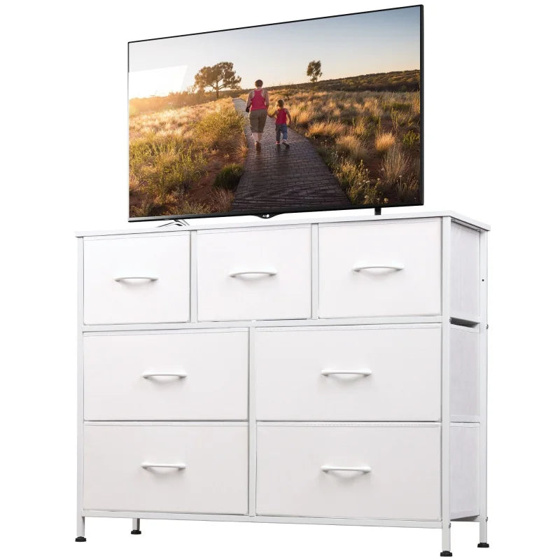 GALAXHERO TV Stand Entertainment Center 7 Drawer Dresser Metal Frame Wood Top Living Room TV up to 45 inch Rustic Wood Grain