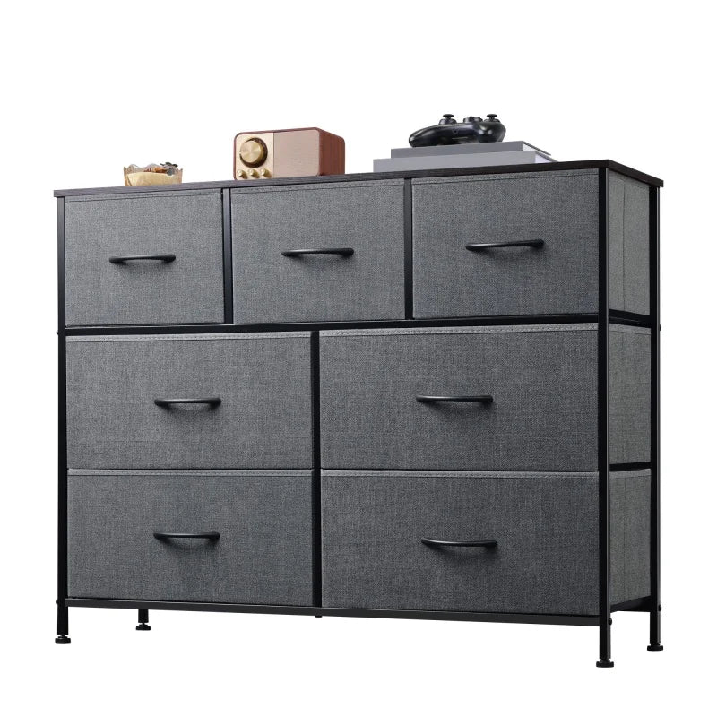 GALAXHERO TV Stand Entertainment Center 7 Drawer Dresser Metal Frame Wood Top Living Room TV up to 45 inch Rustic Wood Grain