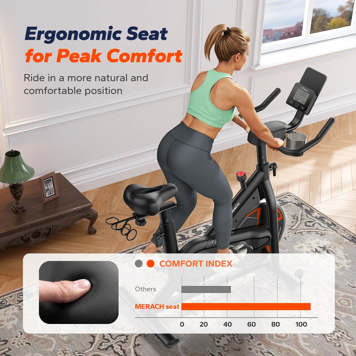 MERACH Exercise Bike S36 for Home Magnetic Indoor Cycling with Self-developed APP 330lbs Capacity & Comfortable Seat Cushion