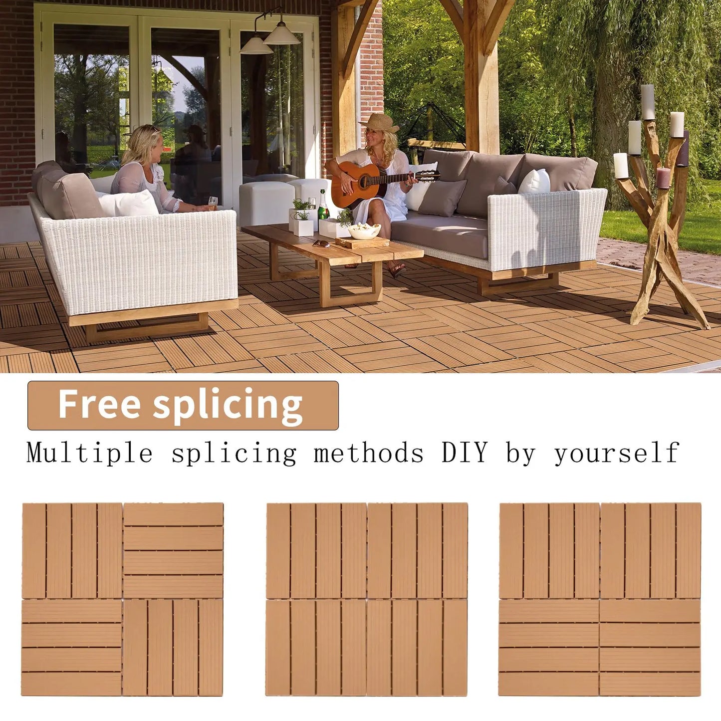 DB Plastic Interlocking Deck Tiles Smooth 11.8"x11.8" Pack 44 Waterproof Outdoor Patio Flooring for All Weather Use Garden