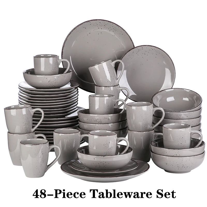 Vancasso Navia Grey 16/32/48-Piece Ceramic Stoneware Dinnerware Set with Dinner Plate,Dessert Plate,800ml Bowl,Mug Tableware Set