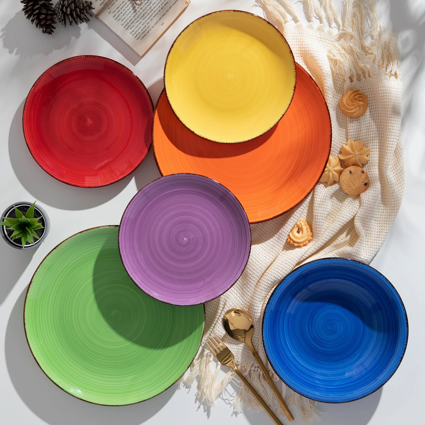Vancasso BONITA Mix-Color 18/36 Piece Dinnerware Set of Dinner plates, Soup Plates, Dessert Plates Earthenware for 12 People