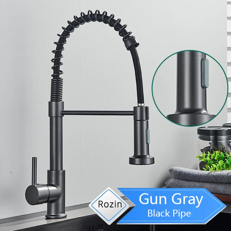 Matte Black Kitchen Faucet Pull Down Sprayer Gourmet Kitchen Faucets Dual Modes Nozzle Flexible Sink Mixer Taps Hot Cold Water