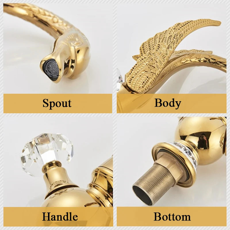 Suguword Golden Swan Basin Faucet Bird Shape Luxury Mixer