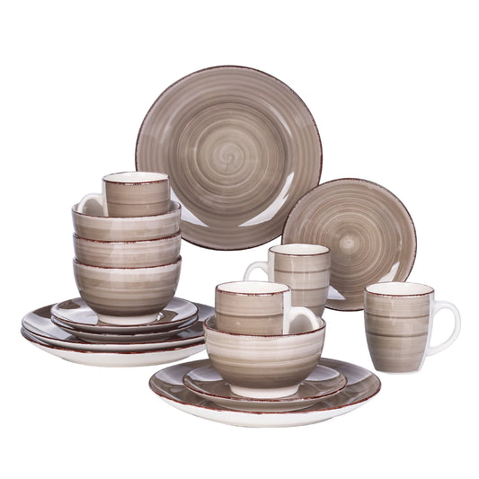Vancasso Bella-C 16 Pieces Porcelain Dinner Set Vintage Look Ceramic Plate Set with Dinner Plate,Dessert Plate,Bowl,Mug Set