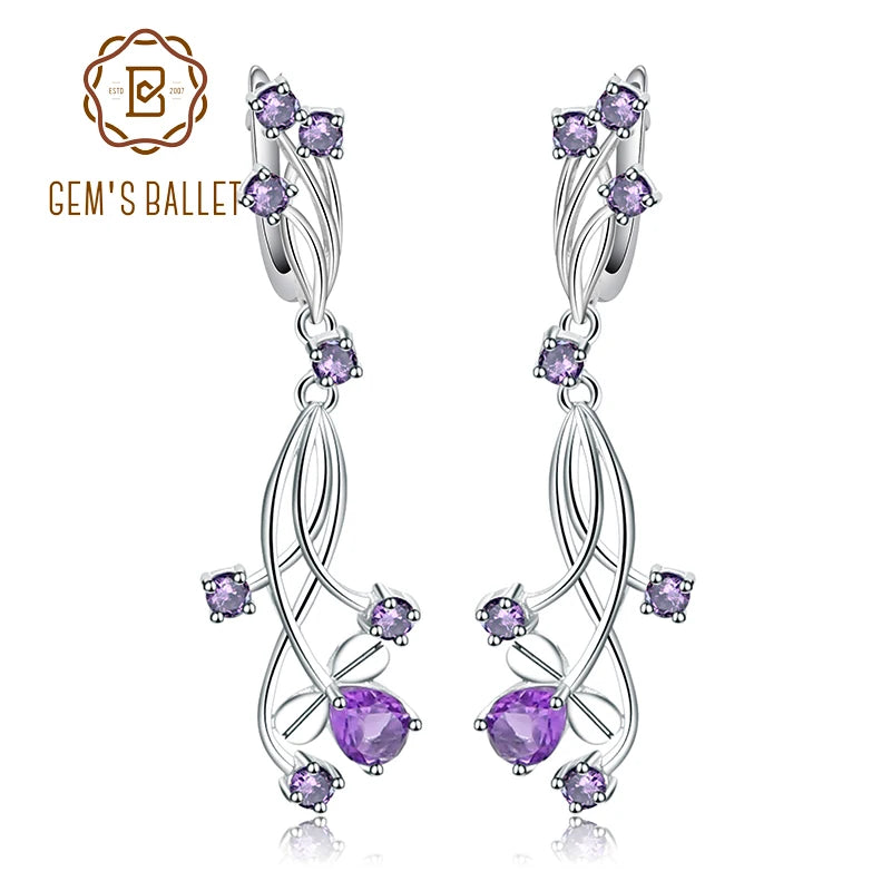 GEM'S BALLET Flower Design 3.89t Natural Sky Blue Topaz Gemstone Drop Earrings For Bridal 925 Sterling Silver Wedding Jewelry