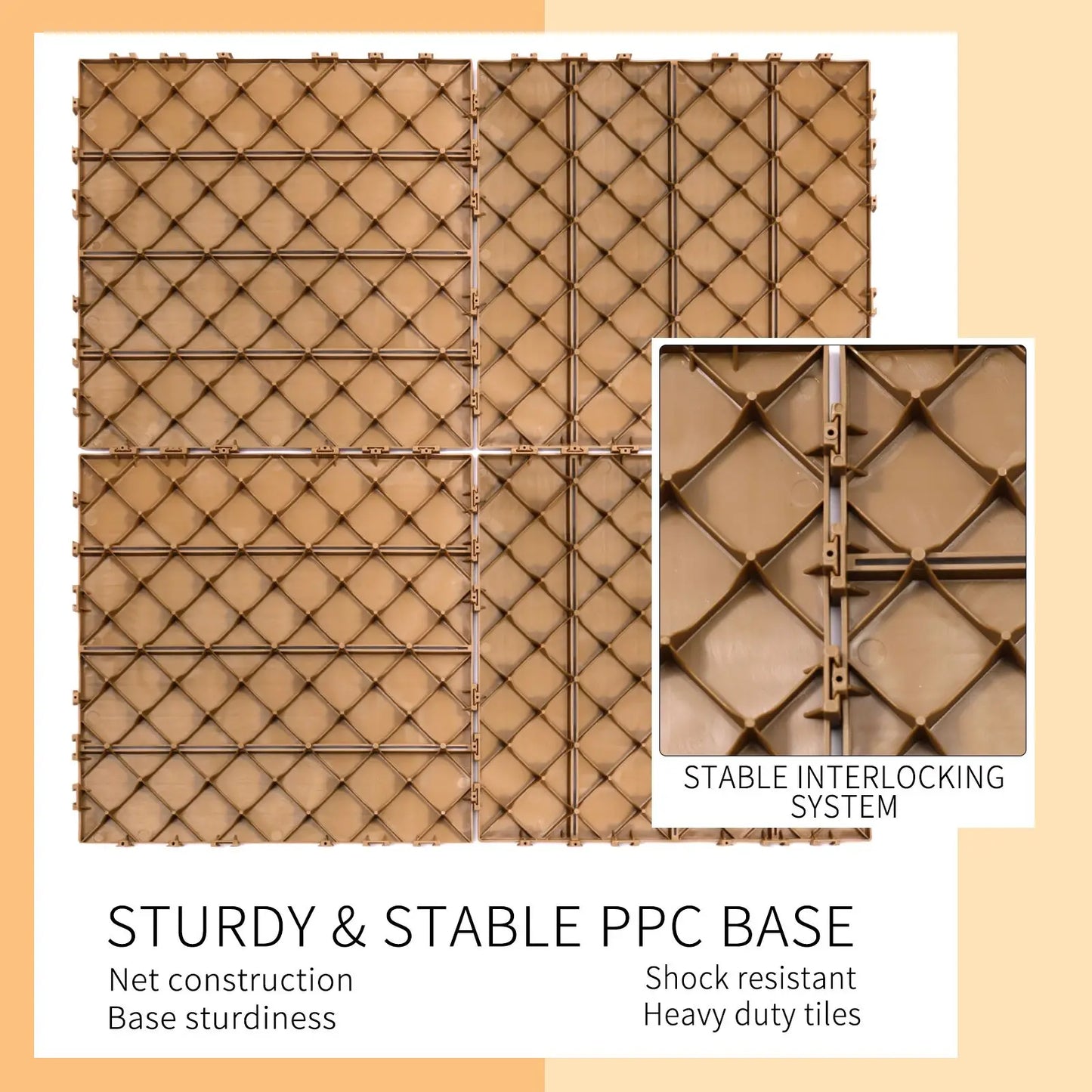 DB Plastic Interlocking Deck Tiles Smooth 11.8"x11.8" Pack 44 Waterproof Outdoor Patio Flooring for All Weather Use Garden