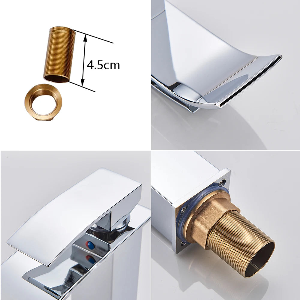 Rozin Hot Cold Water Basin Faucet Waterfall Bathroom Vanity Sink Faucets Single Lever Chrome/Black Brass Washing Mixer Taps