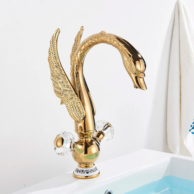 Suguword Golden Swan Basin Faucet Bird Shape Luxury Mixer