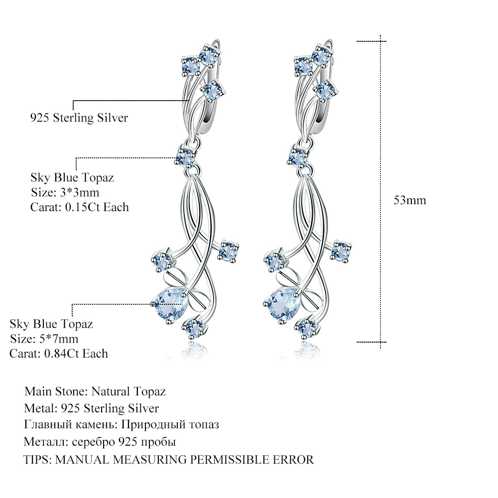 GEM'S BALLET Flower Design 3.89t Natural Sky Blue Topaz Gemstone Drop Earrings For Bridal 925 Sterling Silver Wedding Jewelry