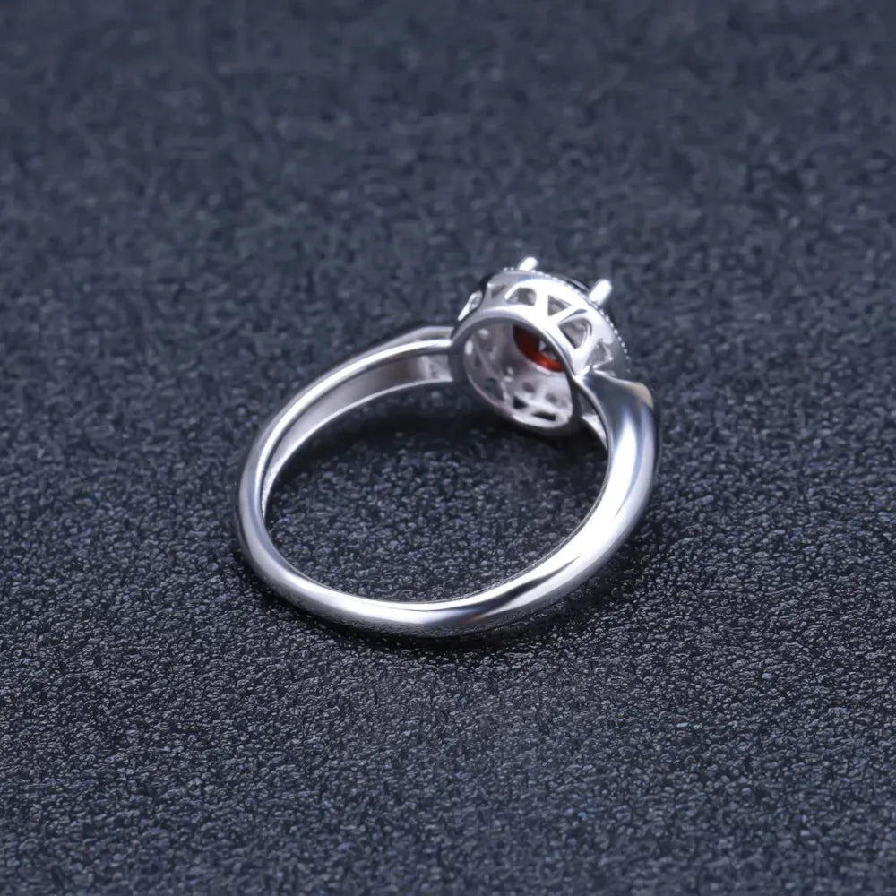 GEM'S BALLET 1.05Ct Round Natural Red Garnet Gemstone Ring 925 Sterling Silver Classic Wedding Rings for Women Fine Jewelry