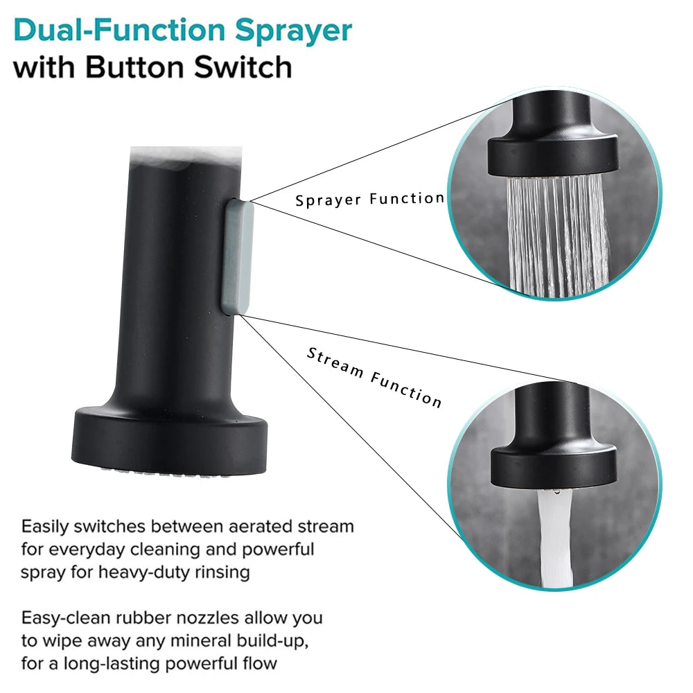 Matte Black Kitchen Faucet Pull Down Sprayer Gourmet Kitchen Faucets Dual Modes Nozzle Flexible Sink Mixer Taps Hot Cold Water
