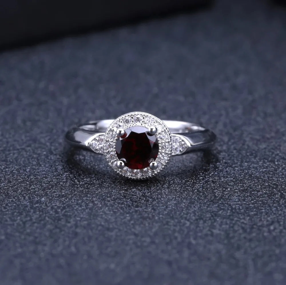 GEM'S BALLET 1.05Ct Round Natural Red Garnet Gemstone Ring 925 Sterling Silver Classic Wedding Rings for Women Fine Jewelry