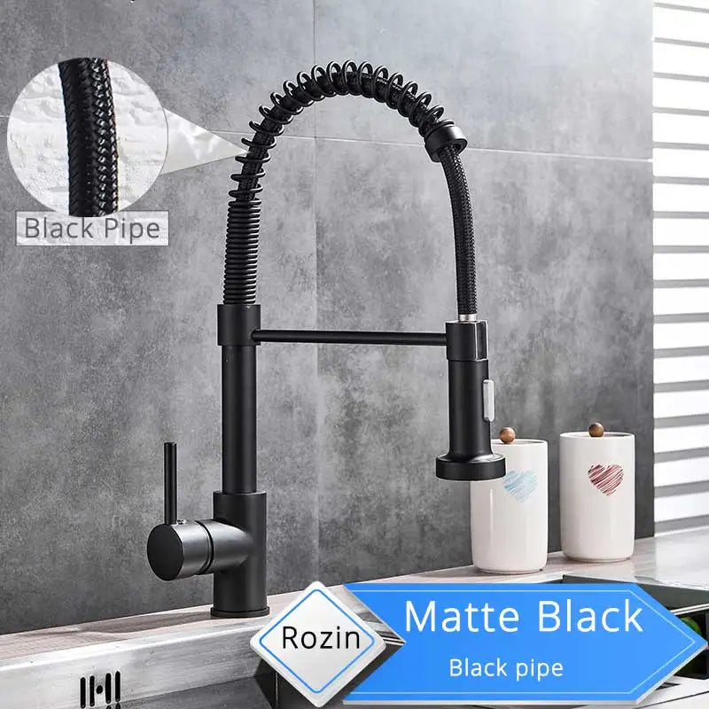 Matte Black Kitchen Faucet Pull Down Sprayer Gourmet Kitchen Faucets Dual Modes Nozzle Flexible Sink Mixer Taps Hot Cold Water