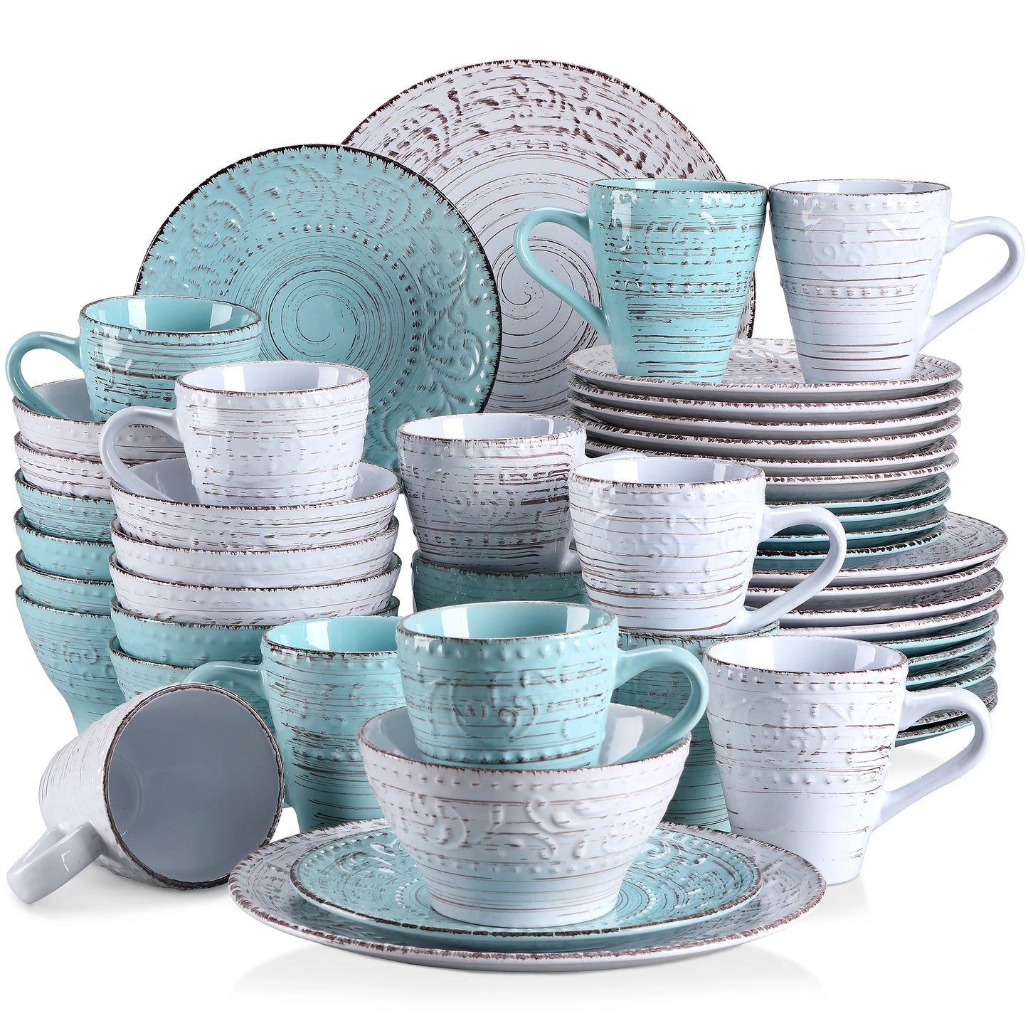 vancasso VINE 16/32/48 Ceremic Plates Dinner Set Stoneware Tableware Set with Dinner Plate,Dessert Plate,Bowl,Mug for 12 Person