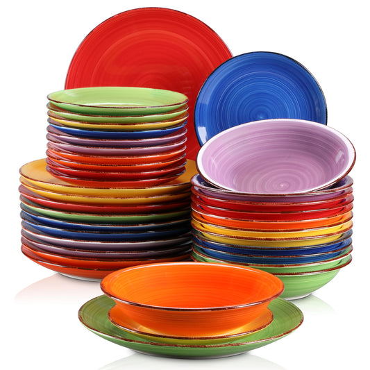 Vancasso BONITA Mix-Color 18/36 Piece Dinnerware Set of Dinner plates, Soup Plates, Dessert Plates Earthenware for 12 People
