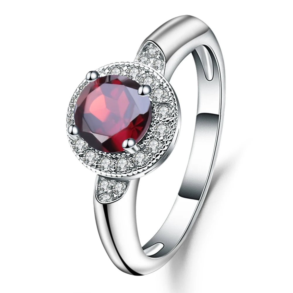 GEM'S BALLET 1.05Ct Round Natural Red Garnet Gemstone Ring 925 Sterling Silver Classic Wedding Rings for Women Fine Jewelry