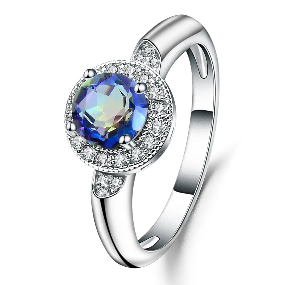 GEM'S BALLET 1.05Ct Round Natural Red Garnet Gemstone Ring 925 Sterling Silver Classic Wedding Rings for Women Fine Jewelry