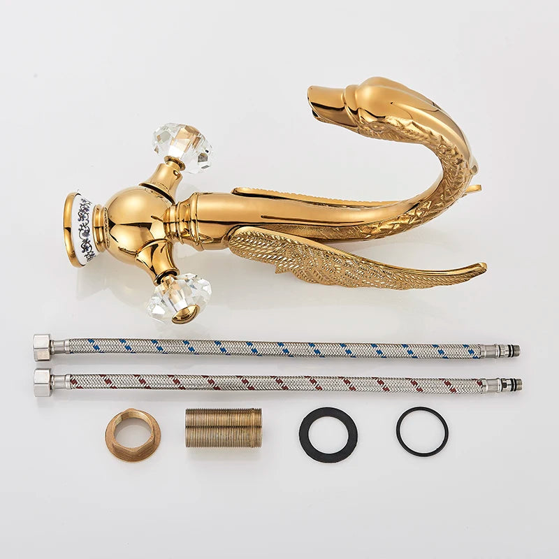 Suguword Golden Swan Basin Faucet Bird Shape Luxury Mixer