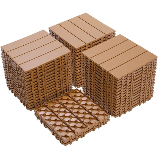 DB Plastic Interlocking Deck Tiles Smooth 11.8"x11.8" Pack 44 Waterproof Outdoor Patio Flooring for All Weather Use Garden