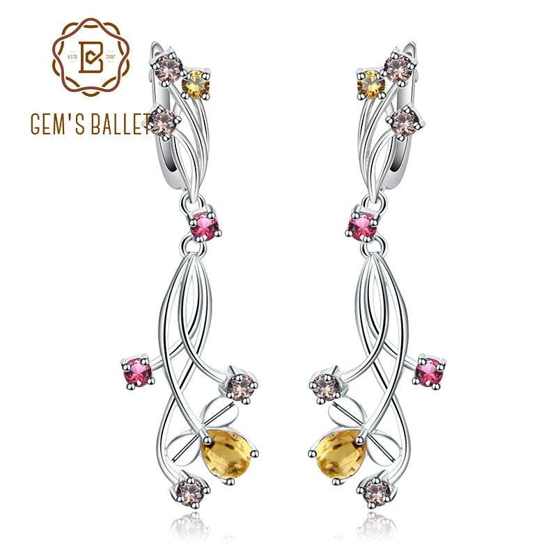 GEM'S BALLET Flower Design 3.89t Natural Sky Blue Topaz Gemstone Drop Earrings For Bridal 925 Sterling Silver Wedding Jewelry