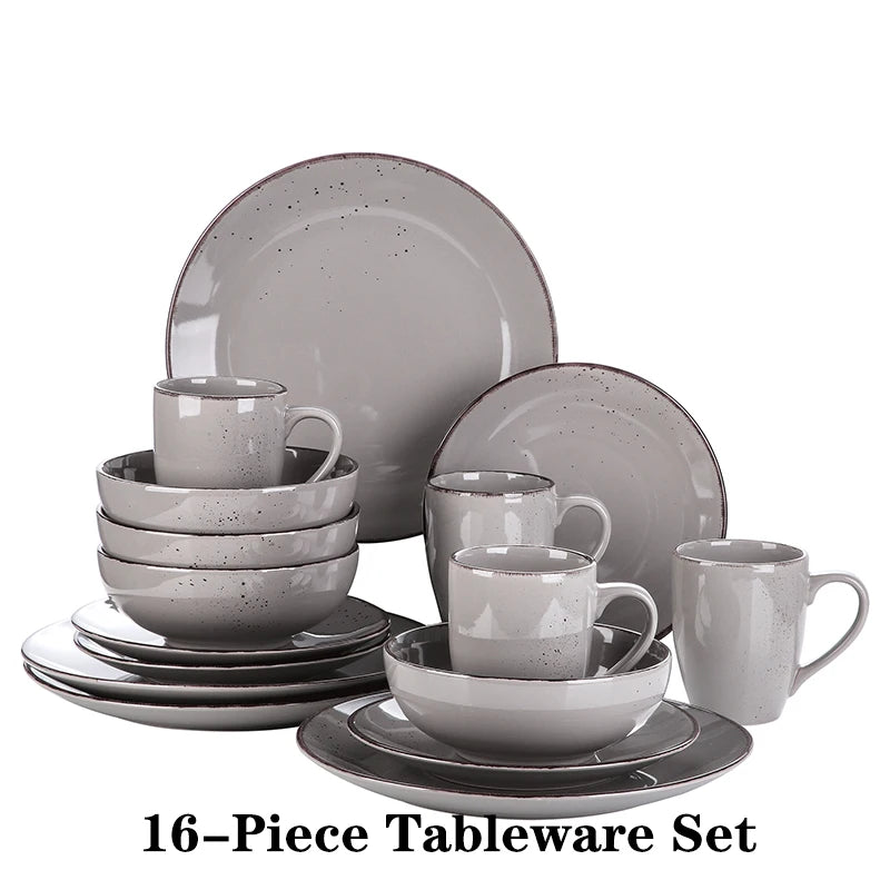 Vancasso Navia Grey 16/32/48-Piece Ceramic Stoneware Dinnerware Set with Dinner Plate,Dessert Plate,800ml Bowl,Mug Tableware Set