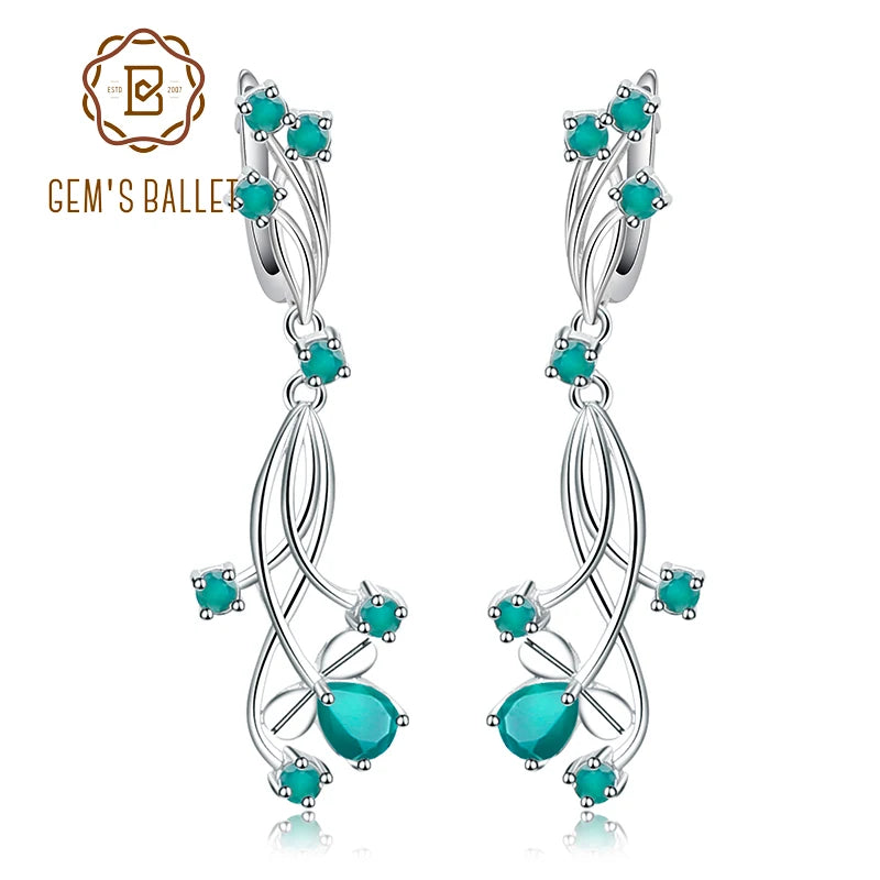 GEM'S BALLET Flower Design 3.89t Natural Sky Blue Topaz Gemstone Drop Earrings For Bridal 925 Sterling Silver Wedding Jewelry