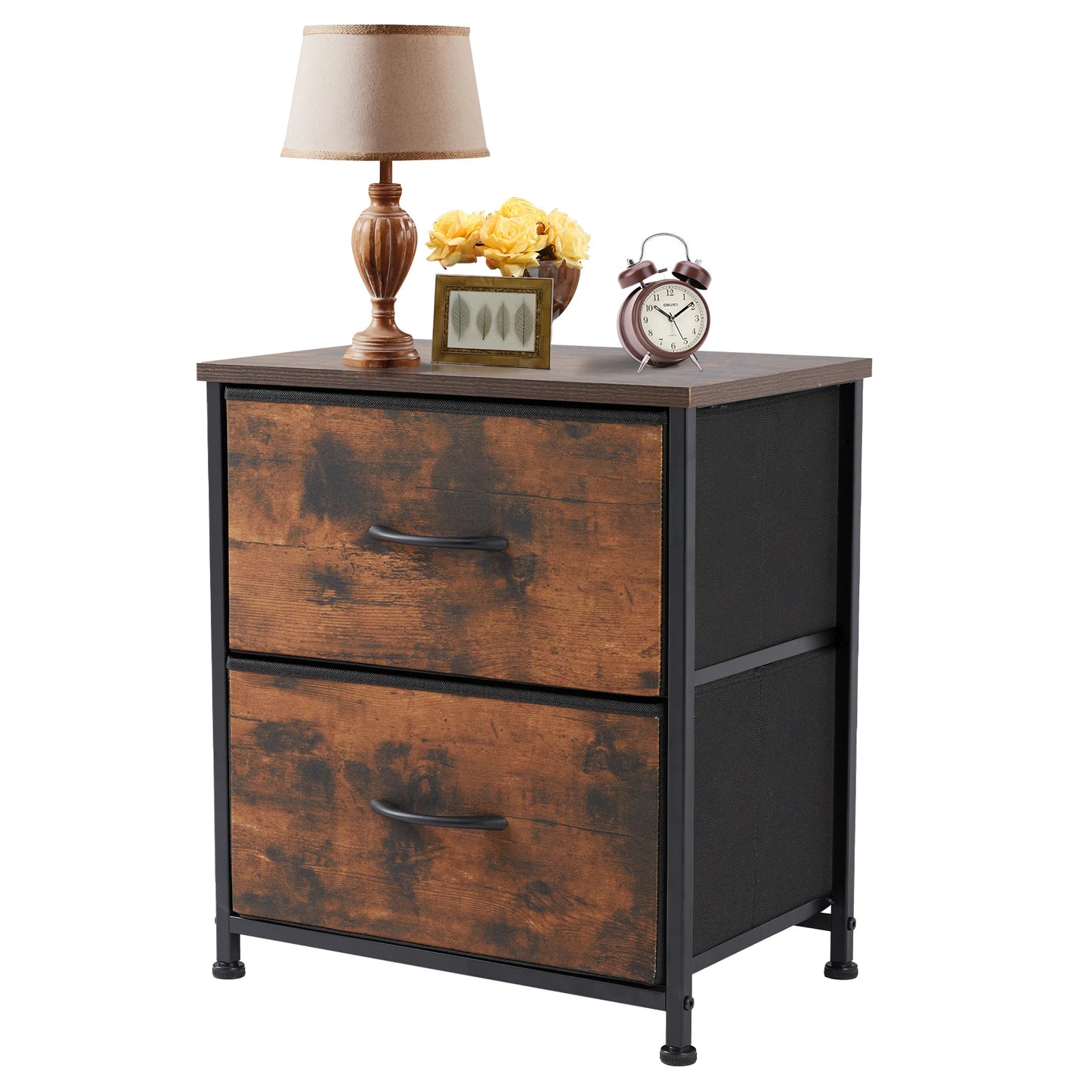 Modern Minimalist Nightstand with Two Fabric Drawers for Storage