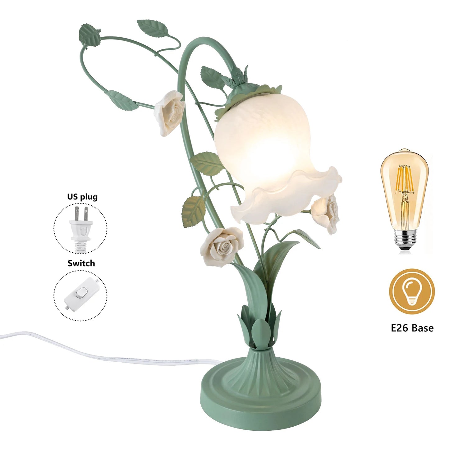 Modern Bedside Lamp, Flower Glass Table Lamp Stained Glass Flower Table Reading Lamps Nightstand Desk Lights with Switch