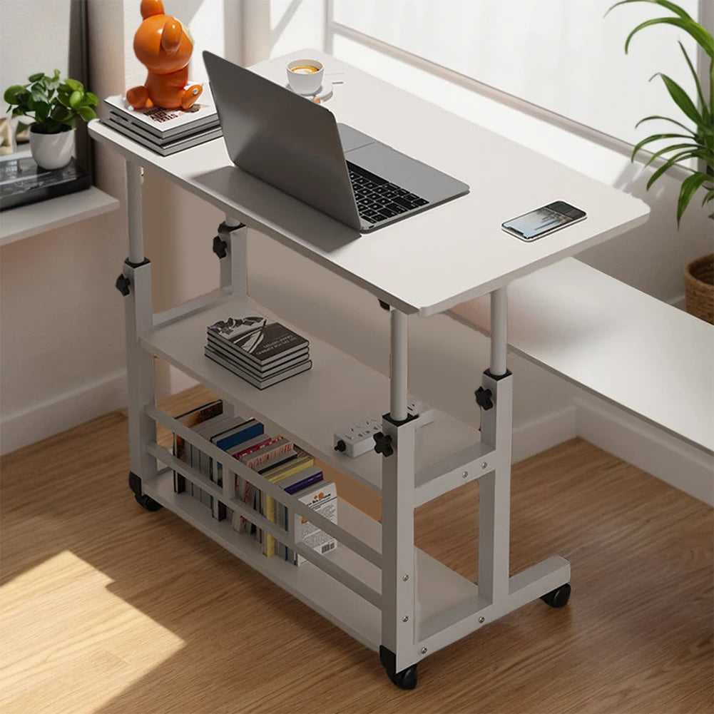Height Adjustable Computer Desk Multi-Layer Storage Swivel Wheel Home Desk Mobile Laptop Standing Desk for Dormitory and Bedroom