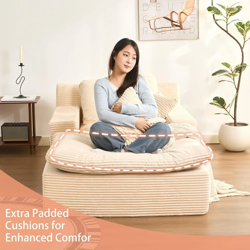 Chaise Lounge Chair Indoor, Extra Cloud Layer, Convertible Sleeper Sofa Couch with Removable Pillows & Side Pockets