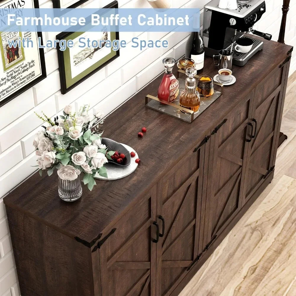 Sideboard Buffet Cabinet with Storage-65 In Farmhouse Kitchen Pantries Sideboard Cabinet,Wooden Coffee Bar Cabinet Buffet Table
