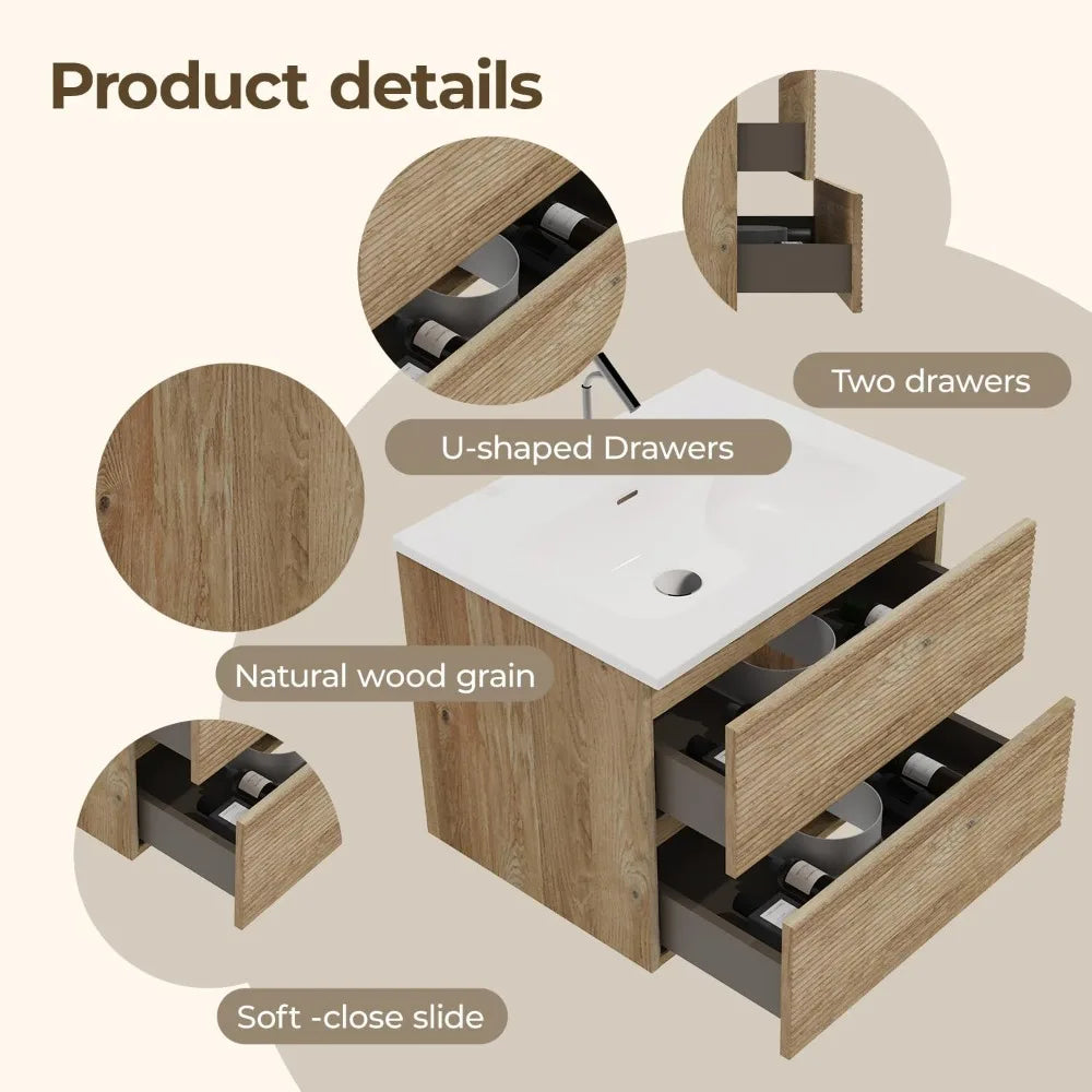36'' Floating Bathroom Vanity with Sink Combo, Modern Bathroom Cabinet with 2-Soft Close & Large Storage Drawers, for Bath