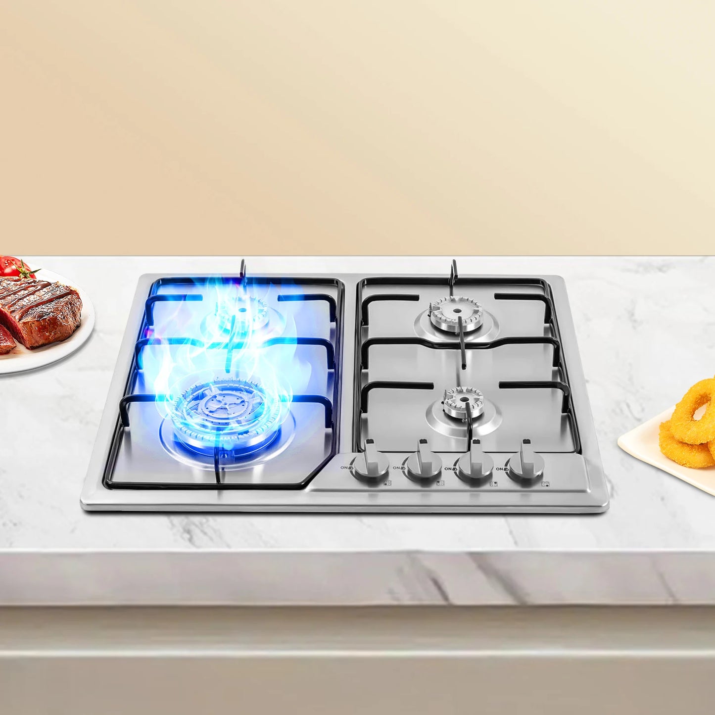 4-Burner NG Gas Stove Built-in Stainless Steel Gas Stove Durable Natural Gas Cooktop