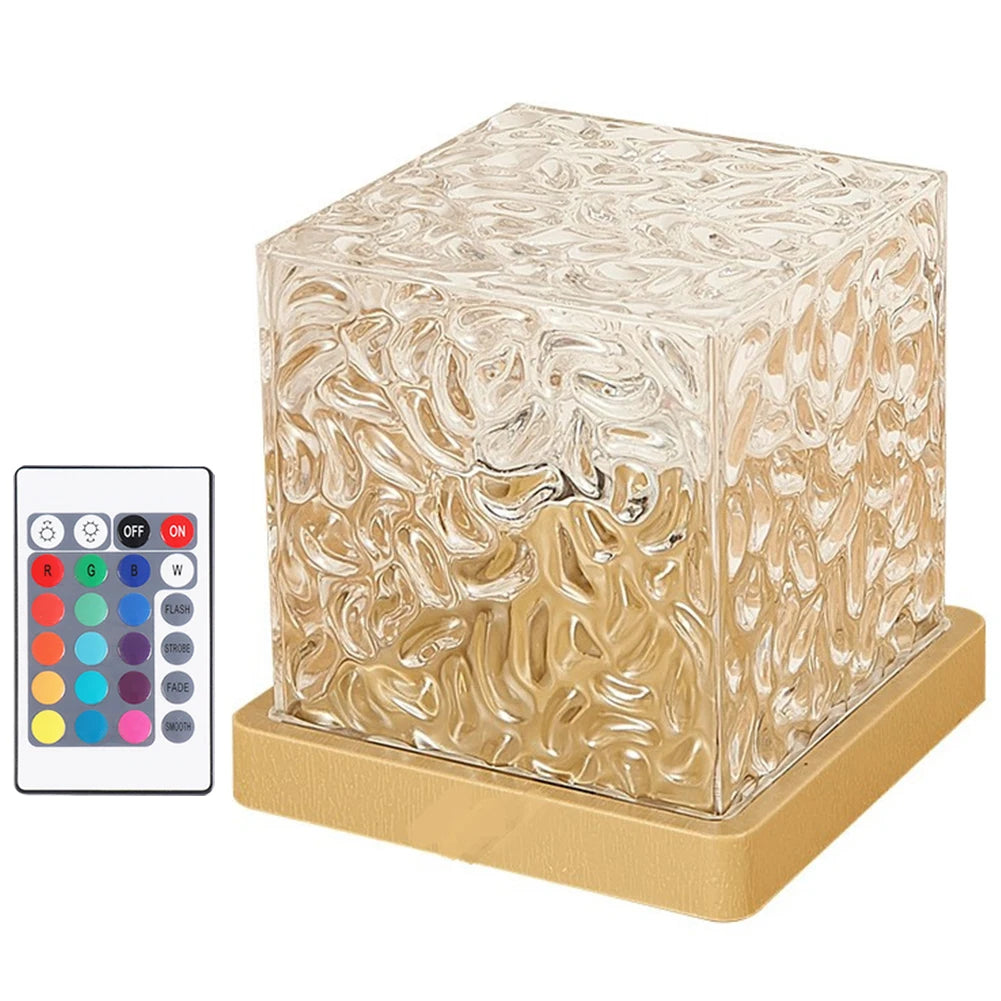 Flame Crystal Lamp 16 Colors Rotating Water Wave Night Light Remote Control Crystal LED Table Lamp for Living Room Study Bedroom