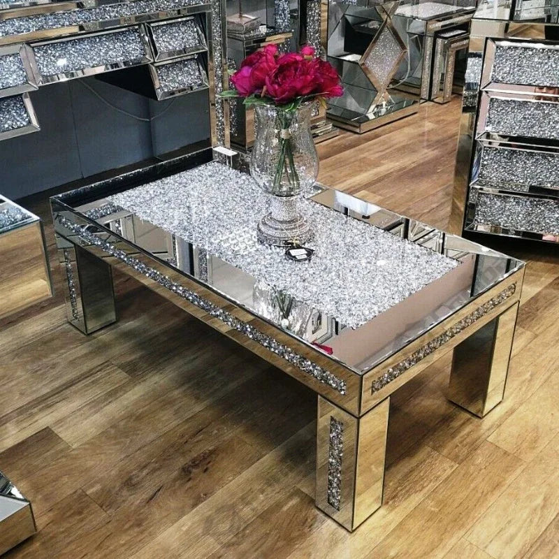 Coolbang Crushed Diamond Glass Coffee Table For Living Room