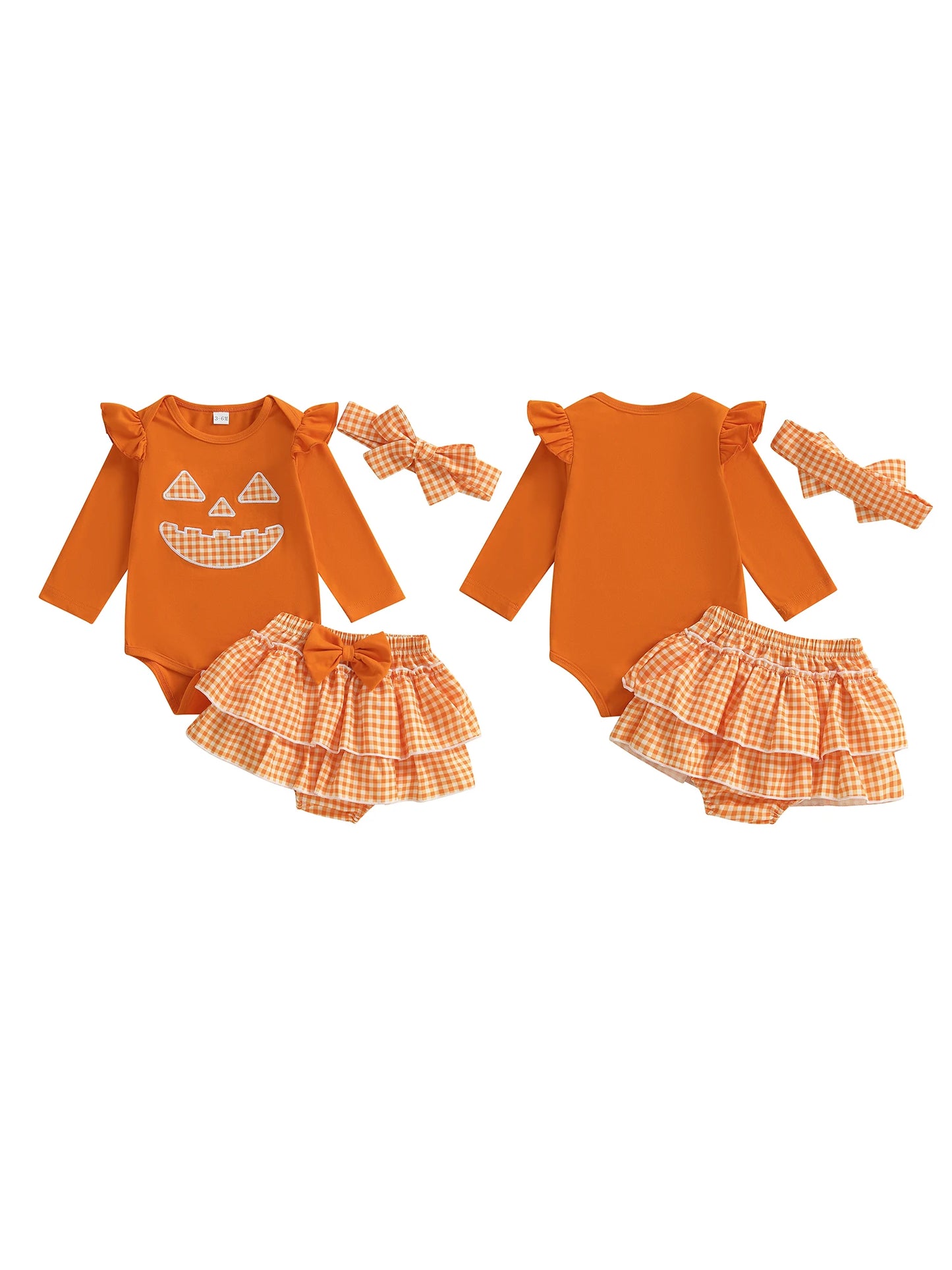 Toddler Halloween Costume Ghost Print Long Sleeve Romper Tutu Skirt with Headband 3 Piece Set for Baby Girl