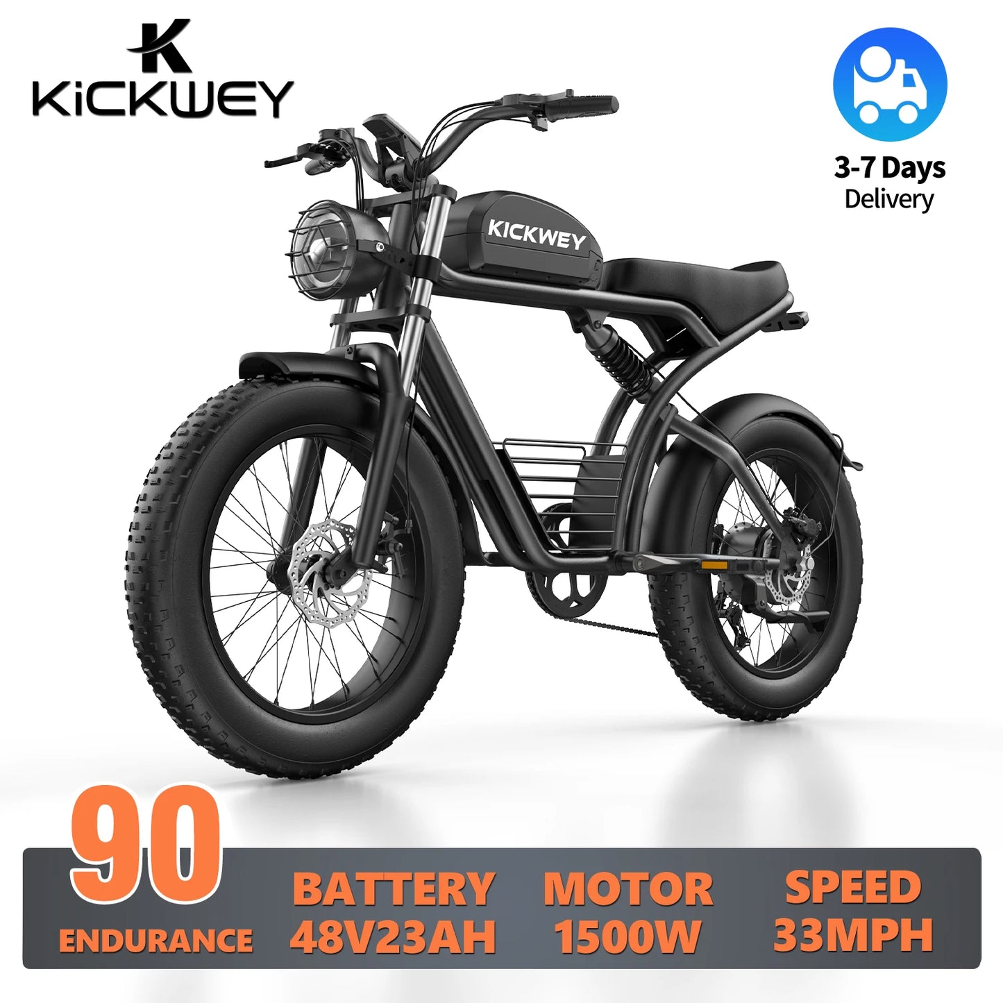 Kickwey K7 Electric Mountain Fat Tire Bicycle 1500W 48V