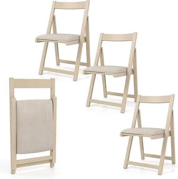 Set of 4 Folding Dining Chairs, Modern Design with Cushioned Seats and Rounded Backs, Rubberwood Frame, Space-Efficient