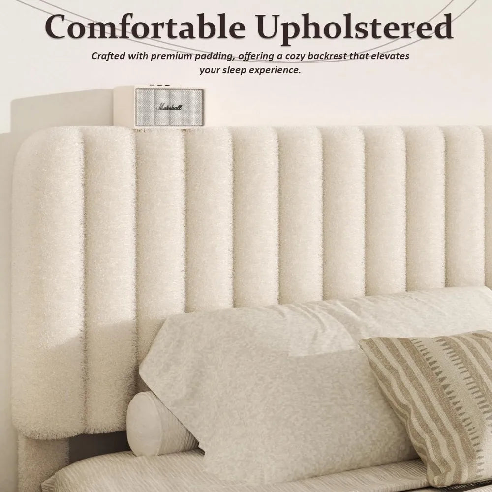 ZHUXIANG Cloud Bed Frame Boucle Platform Headboard