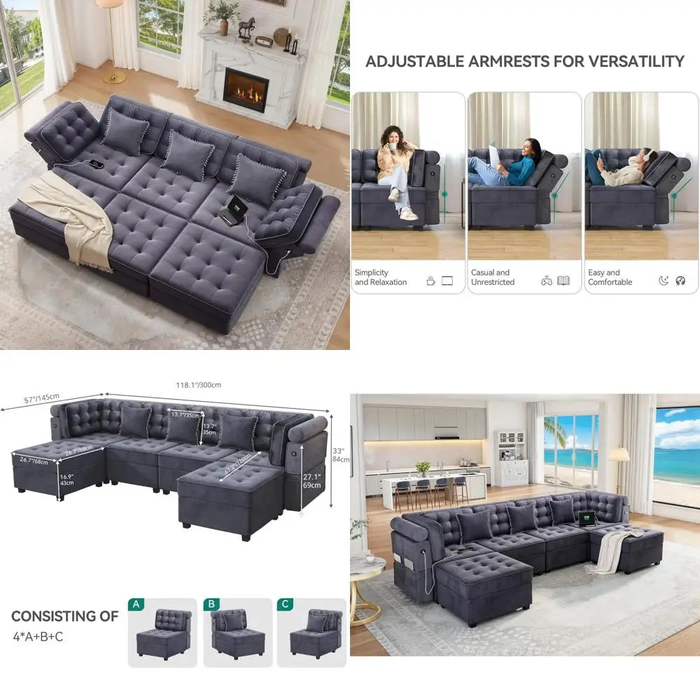 Modular Sectional Sofa with U-Shape Design, Storage, Memory Foam, 6-Seat Convertible Couch