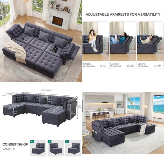 Modular Sectional Sofa with U-Shape Design, Storage, Memory Foam, 6-Seat Convertible Couch