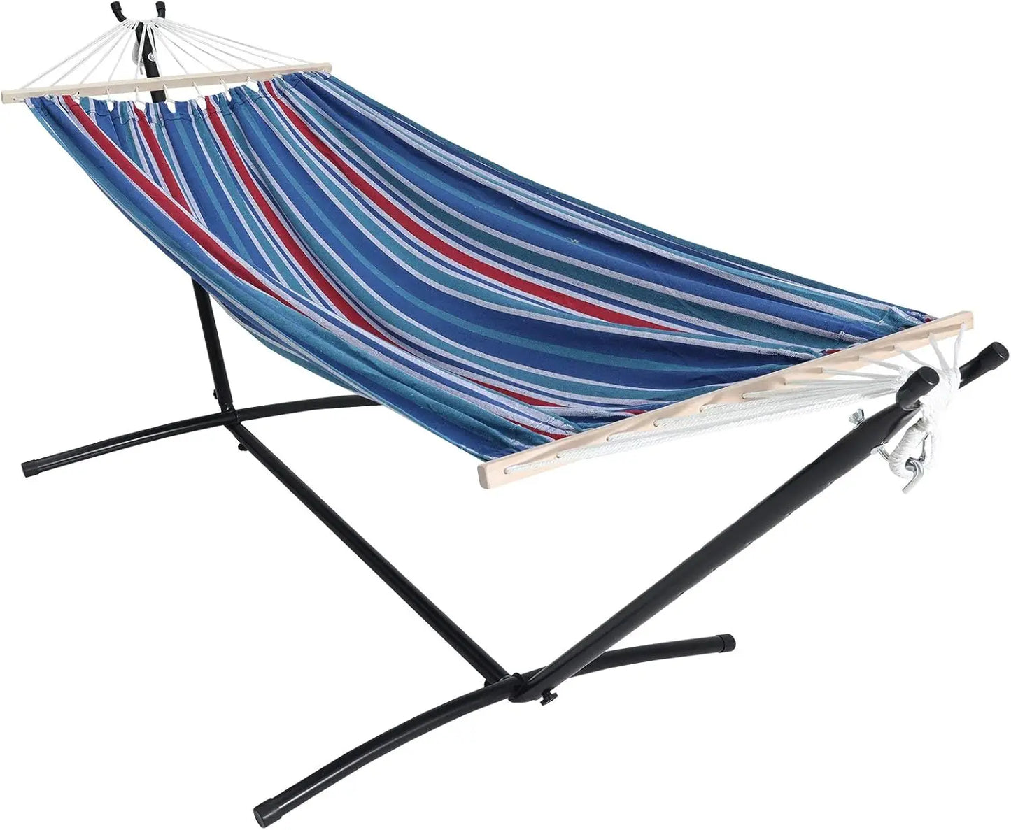 2Person Adjustable Hammock with 10FT Heavy Duty Steel Stand and Spreader Bars550lbs Capacity,Included Portable