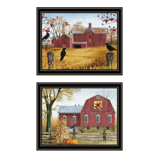 Autumn Red Barns Wall Art - 2 Piece Framed Print for Living Room and Bedroom, Farmhouse Decor by Billy Jacobs
