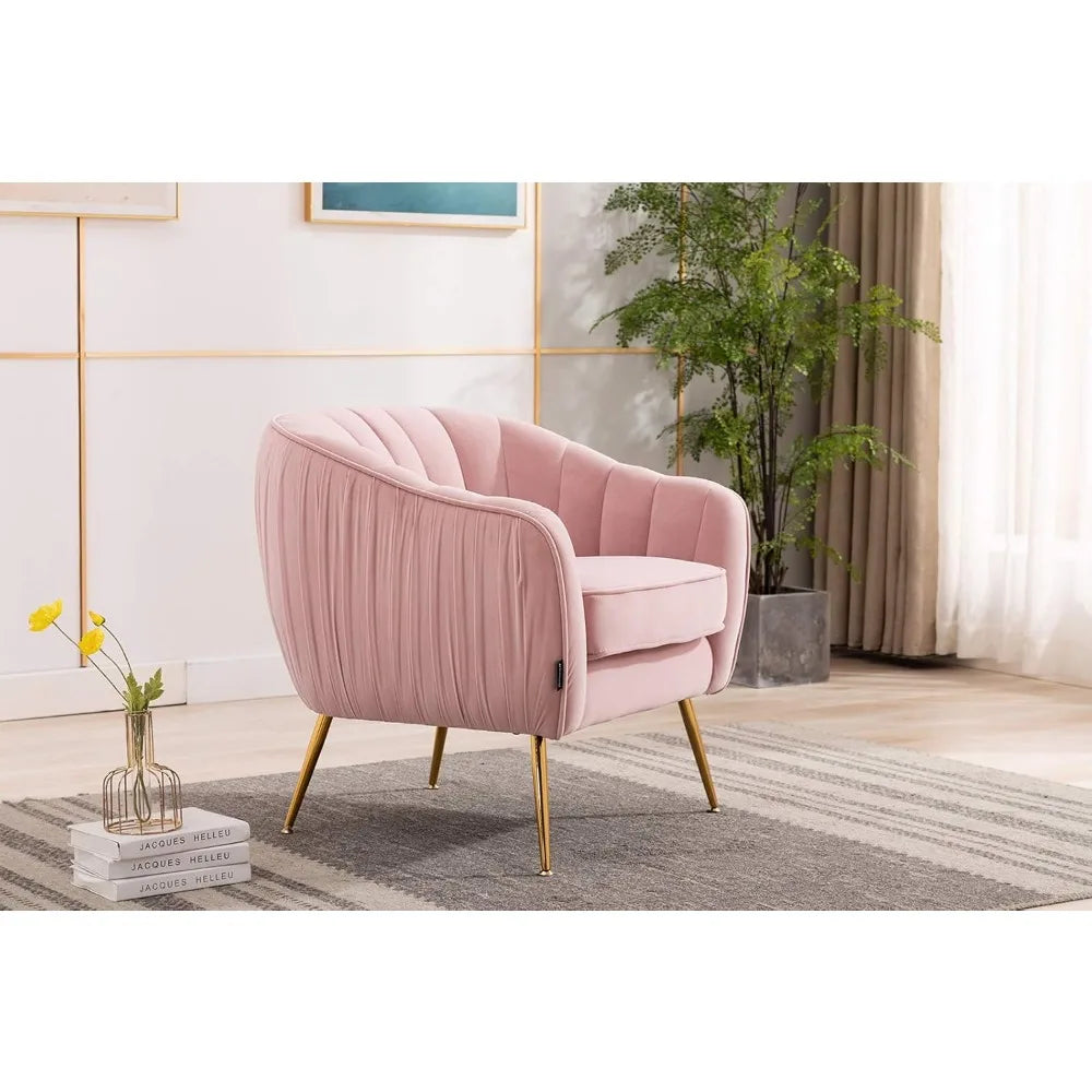 Velvet ModernTub Barrel Arm Chair Upholstered Tufted with Golden Legs Accent Club Chair for Living Reading Room Bedr