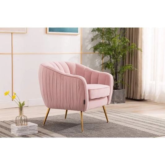 Velvet ModernTub Barrel Arm Chair Upholstered Tufted with Golden Legs Accent Club Chair for Living Reading Room Bedr