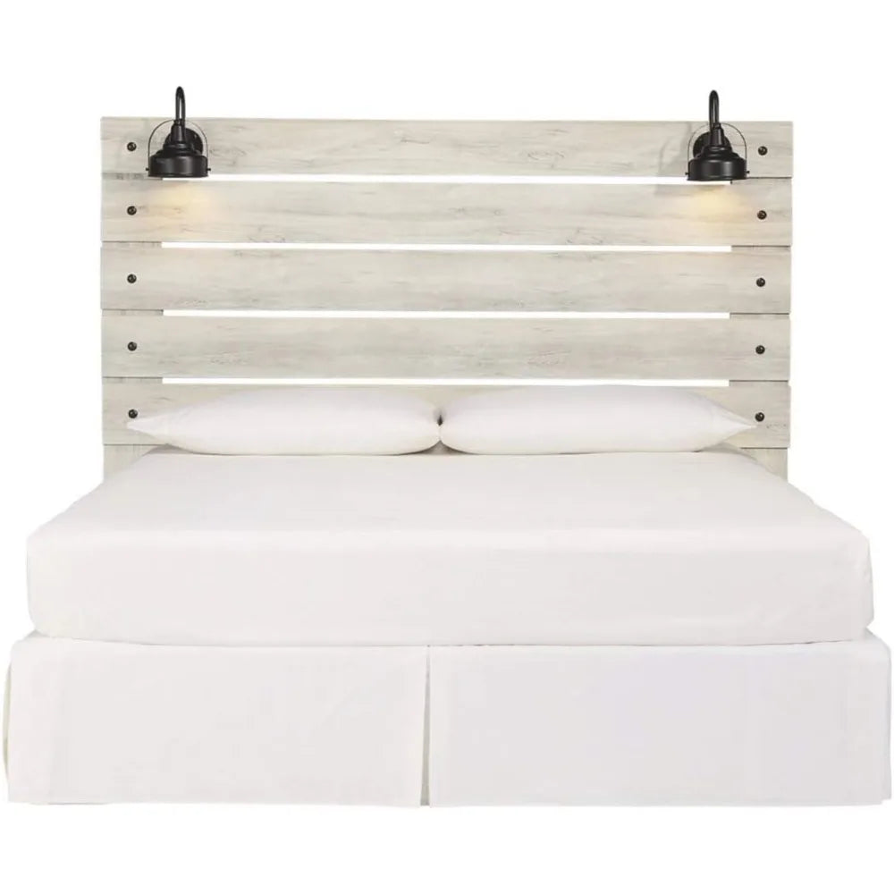 Cambeck Farmhouse Panel Headboard ONLY with USB Charging Stations, King, Whitewash